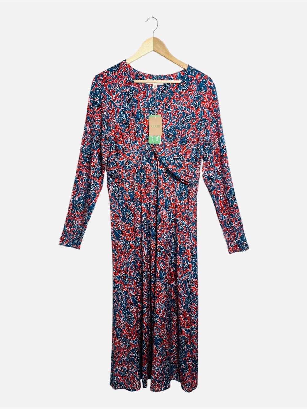 Boden Elodie Empire Midi Dress 12R Paisley Ruched Long Sleeve NWT